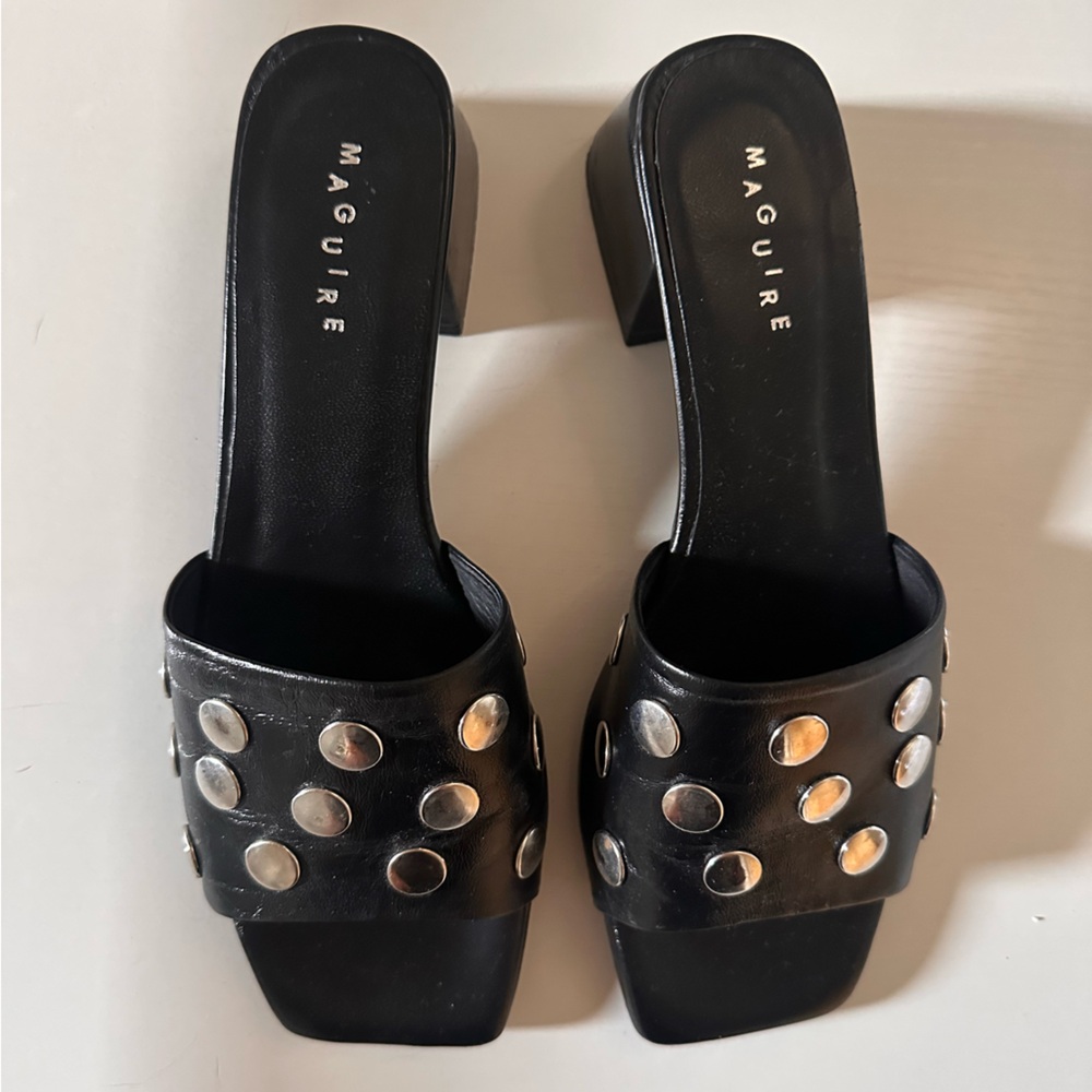 Maguire Merida Black Studded Mules - Size 36
